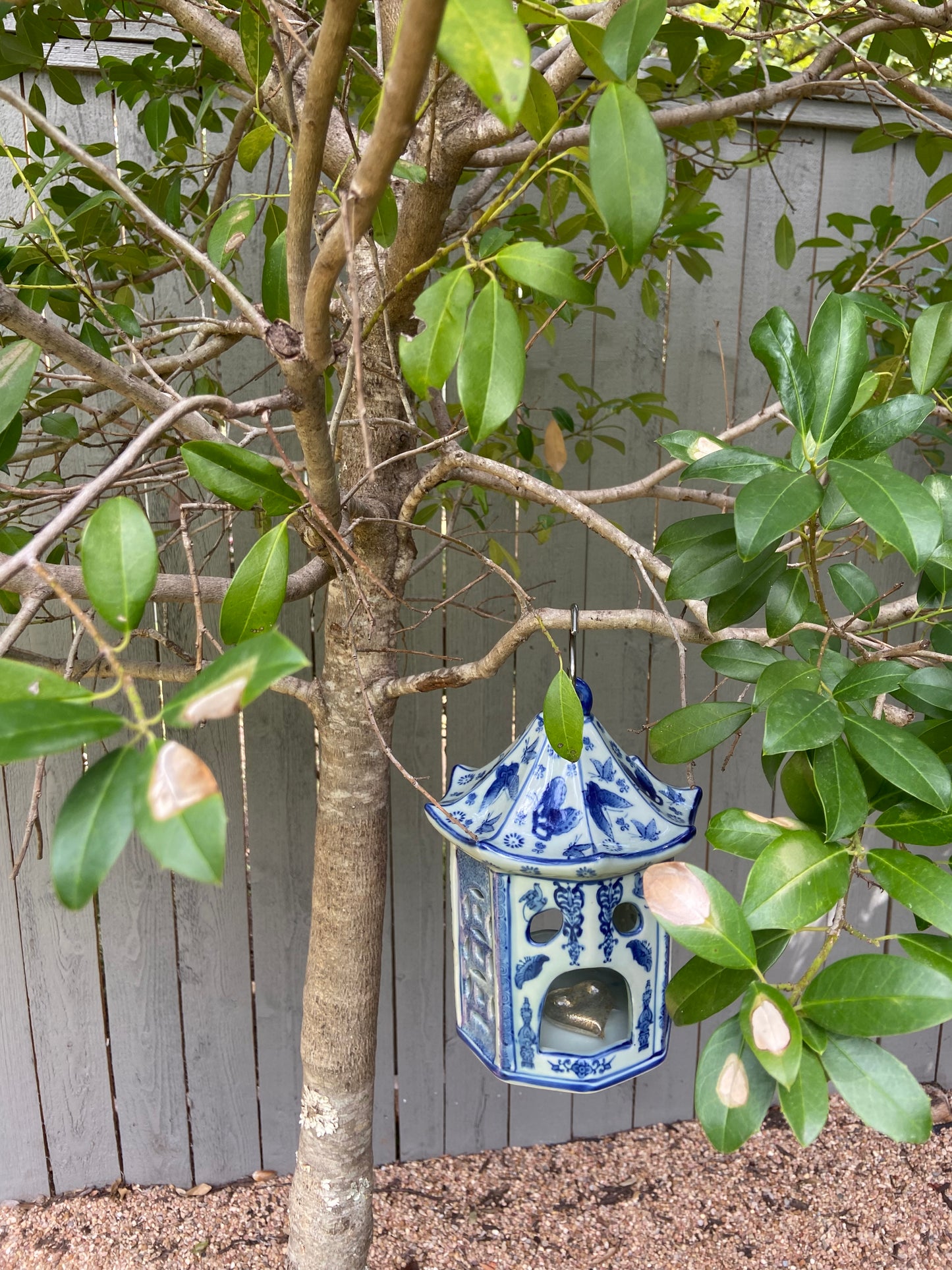 Zen-style Porcelain Chinoiserie Bird House Garden Lantern