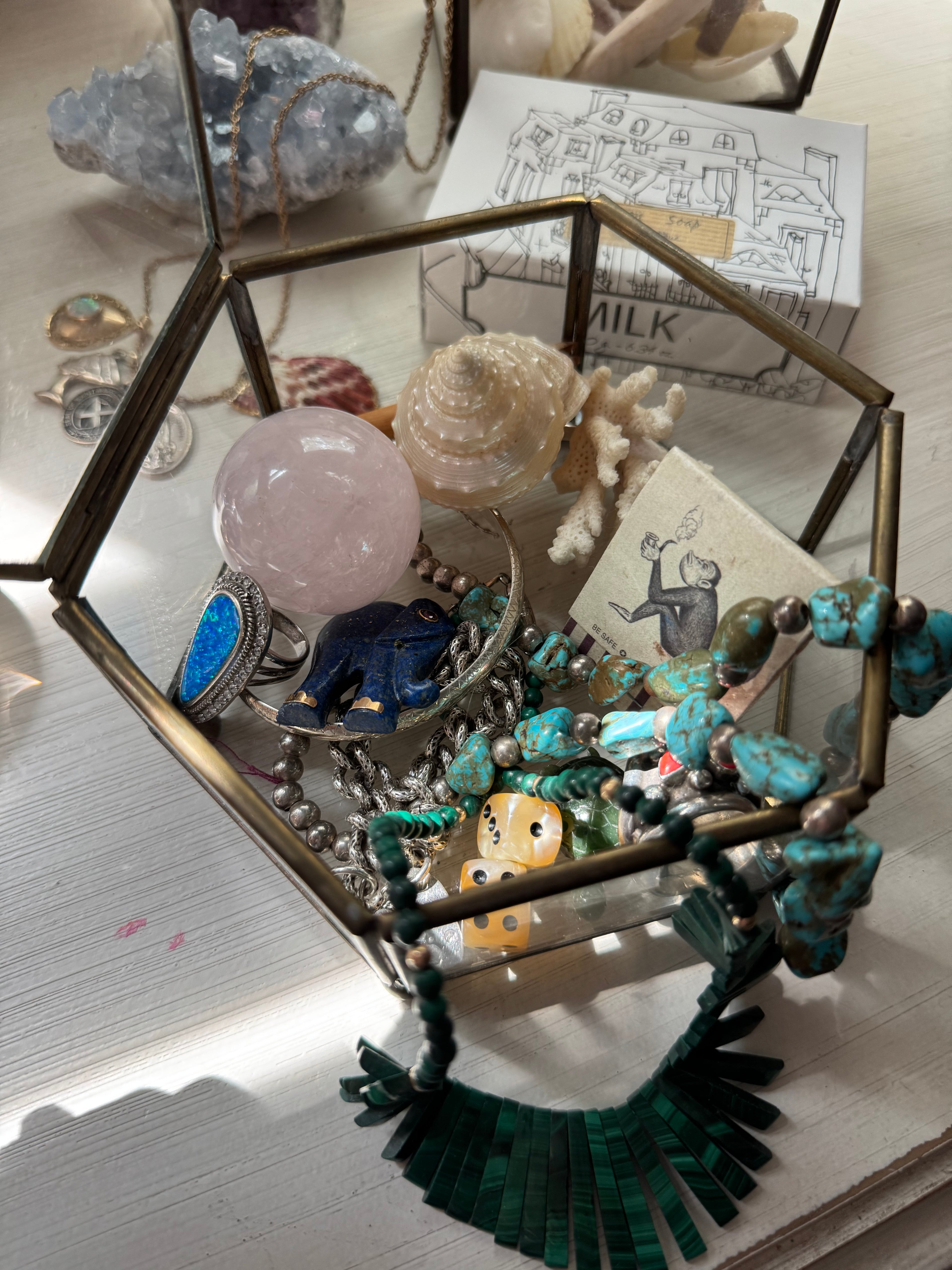 Antique Glass & Brass Octagon Box