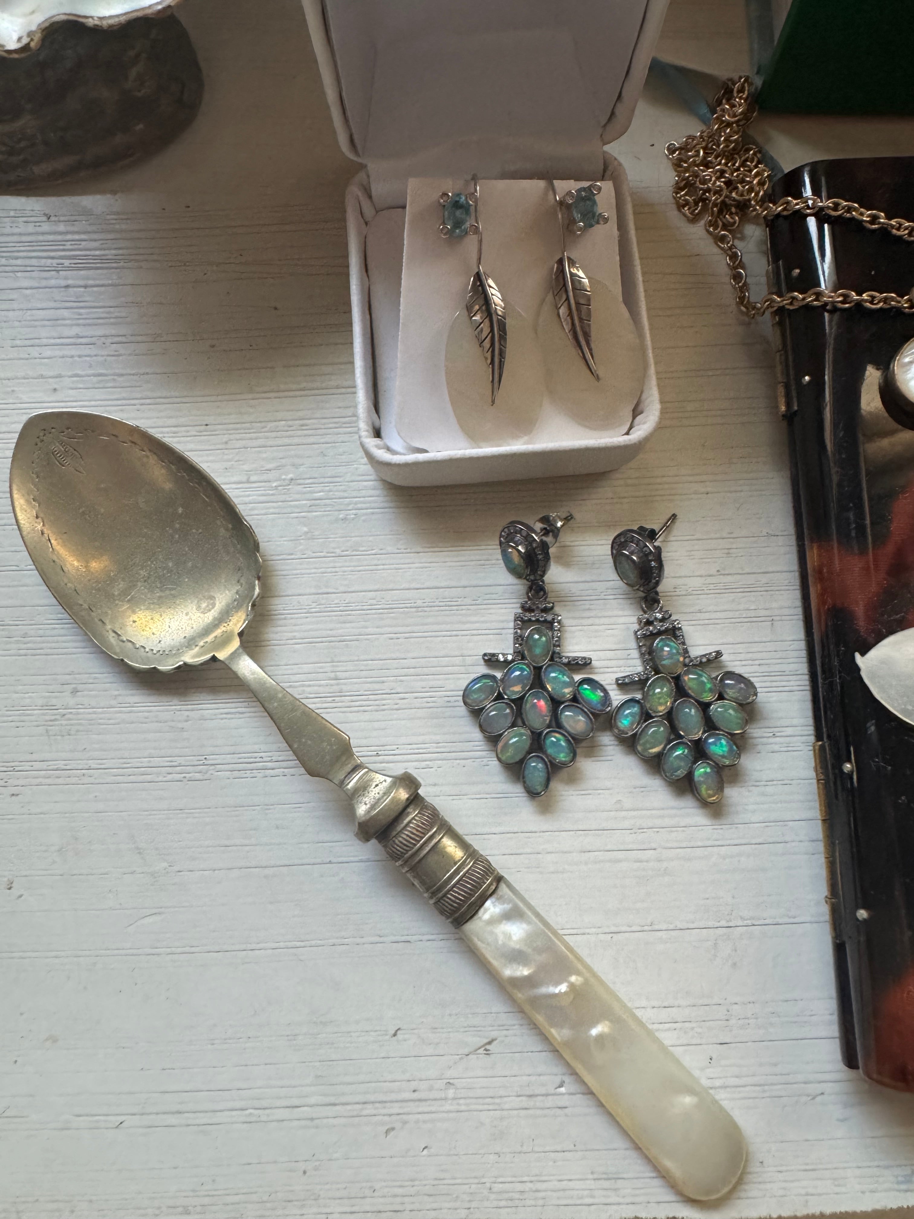 Opal & Pave diamond Dangling Earrings