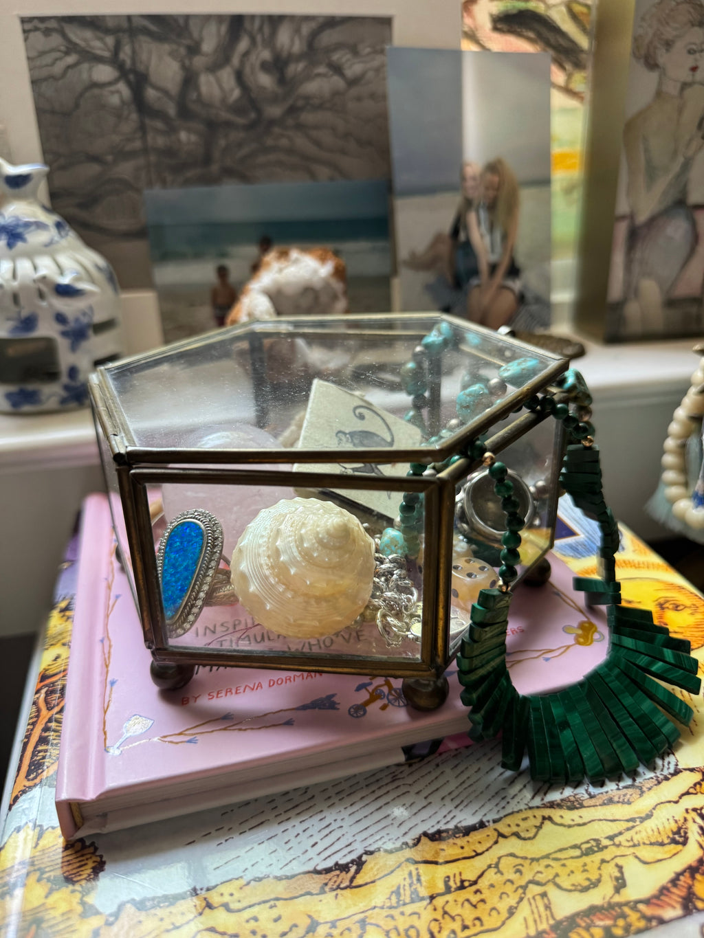 Antique Glass & Brass Octagon Box