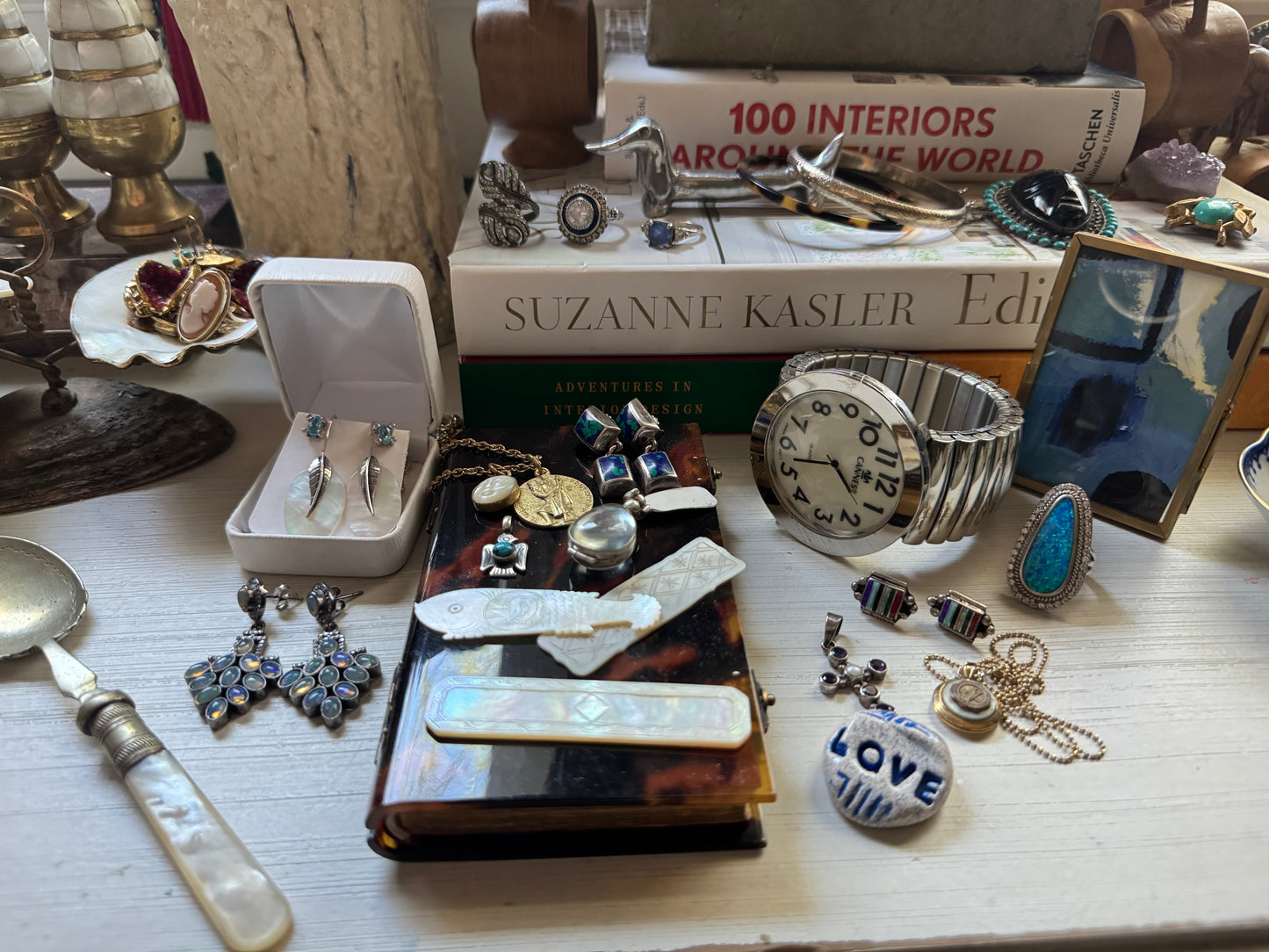 Opal & Pave diamond Dangling Earrings