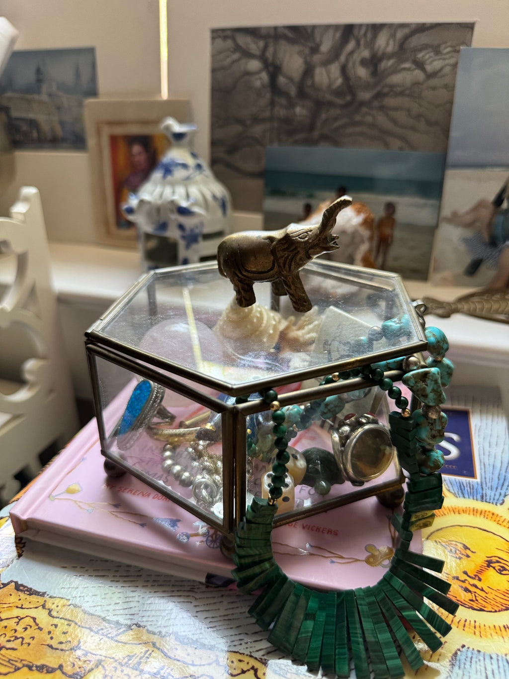 Antique Glass & Brass Octagon Box