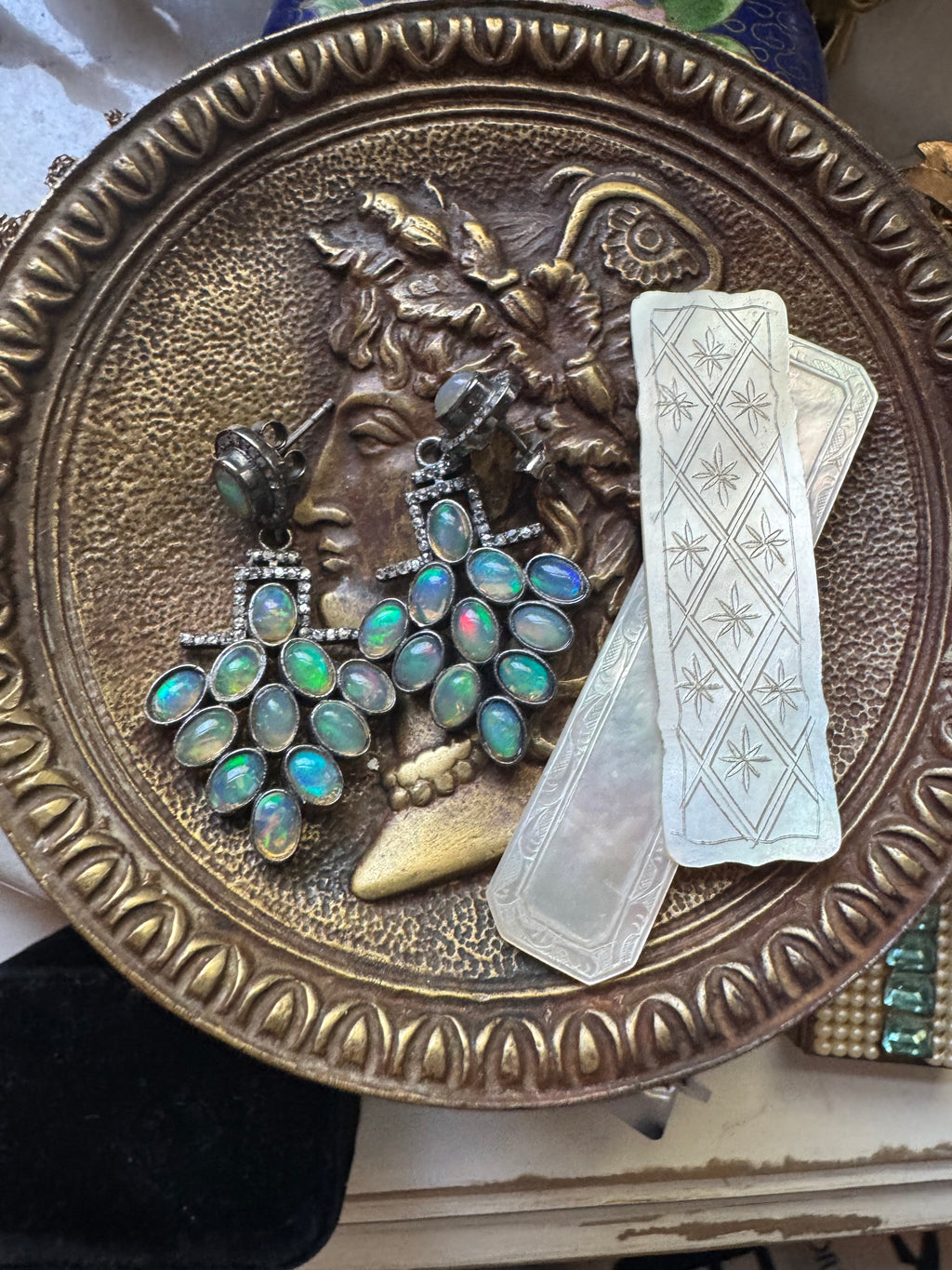 Opal & Pave diamond Dangling Earrings