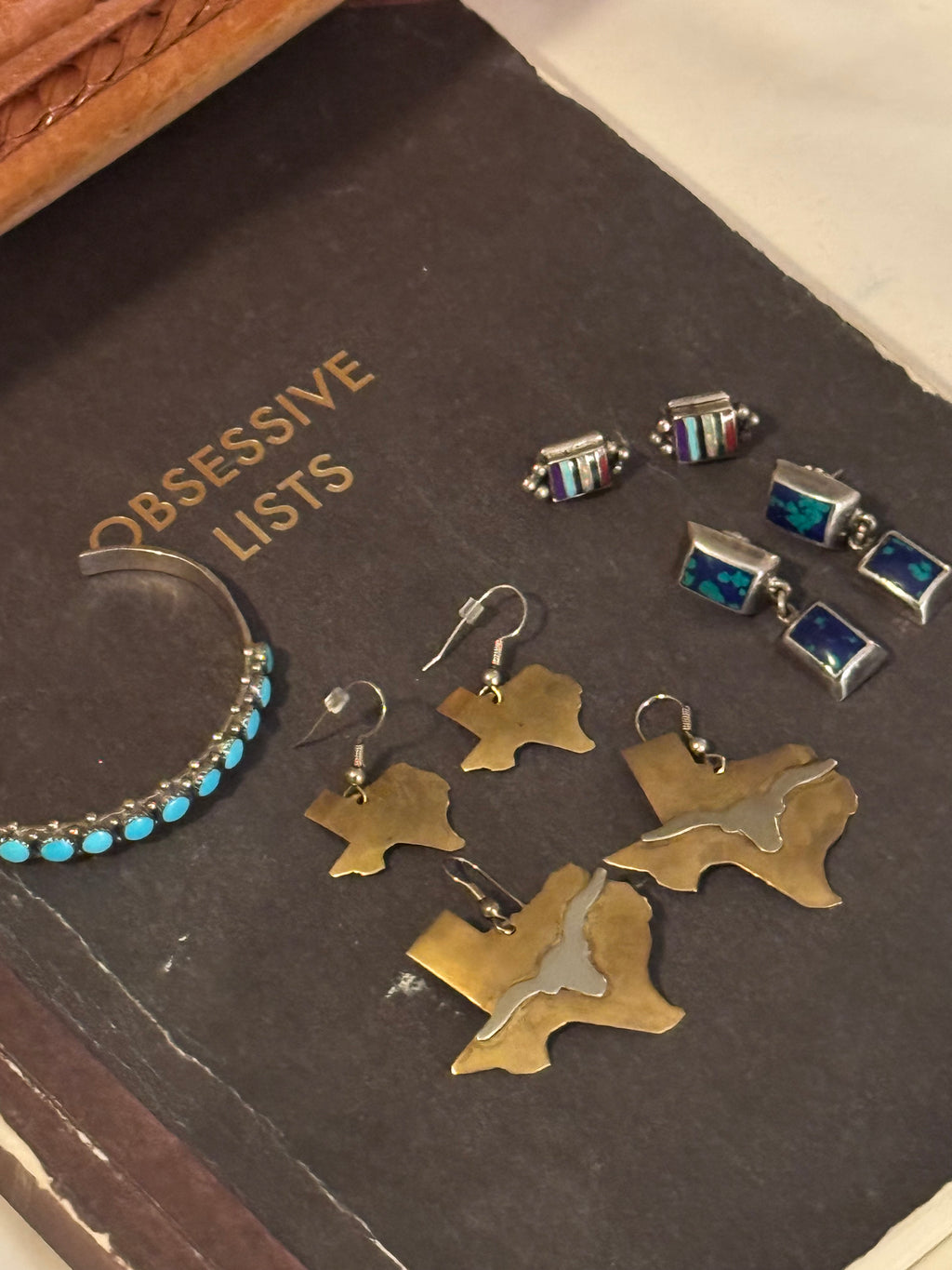 Vintage brass & silver University of Texas Longhorn earrings