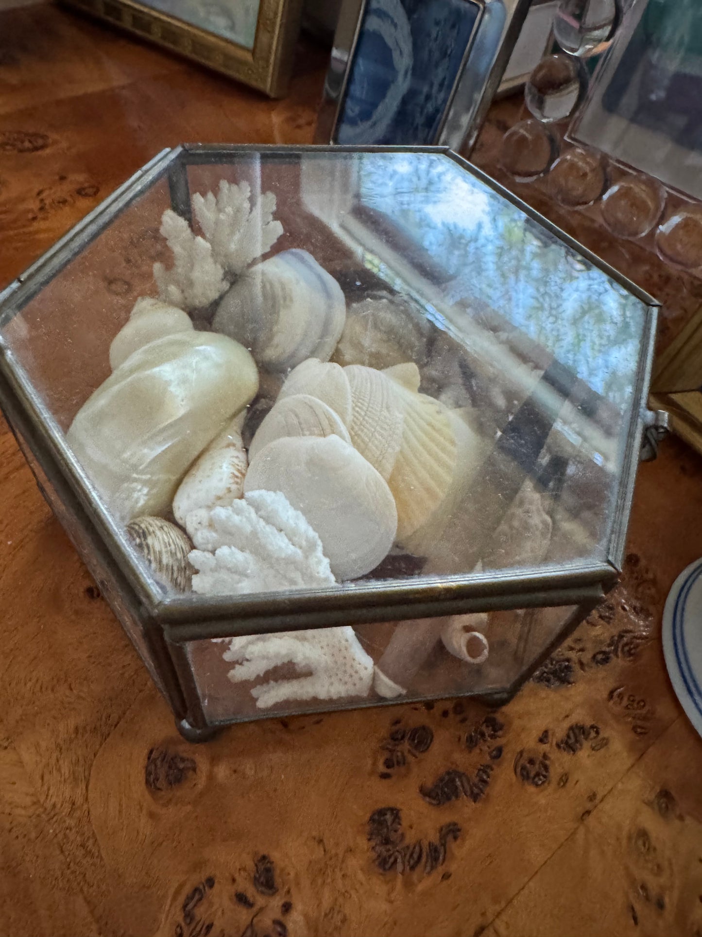 Antique Glass & Brass Octagon Box