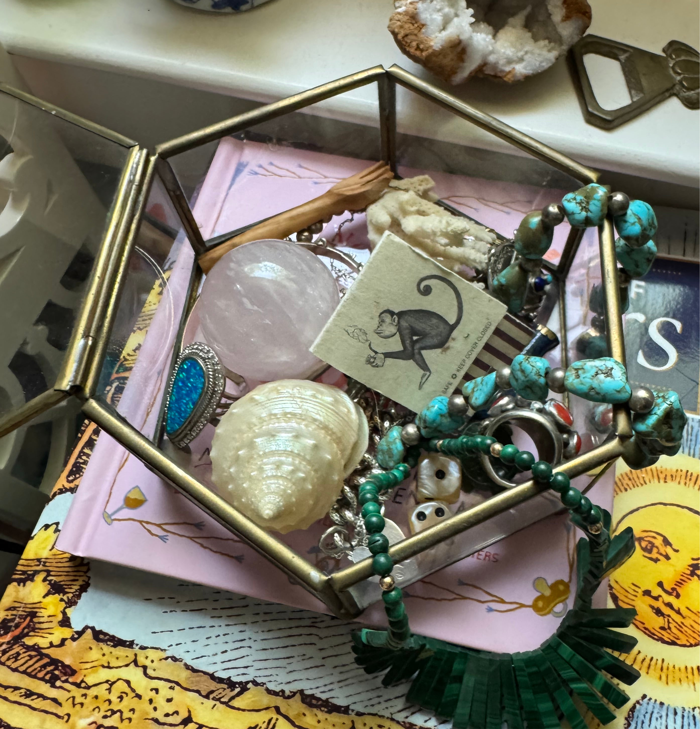 Antique Glass & Brass Octagon Box