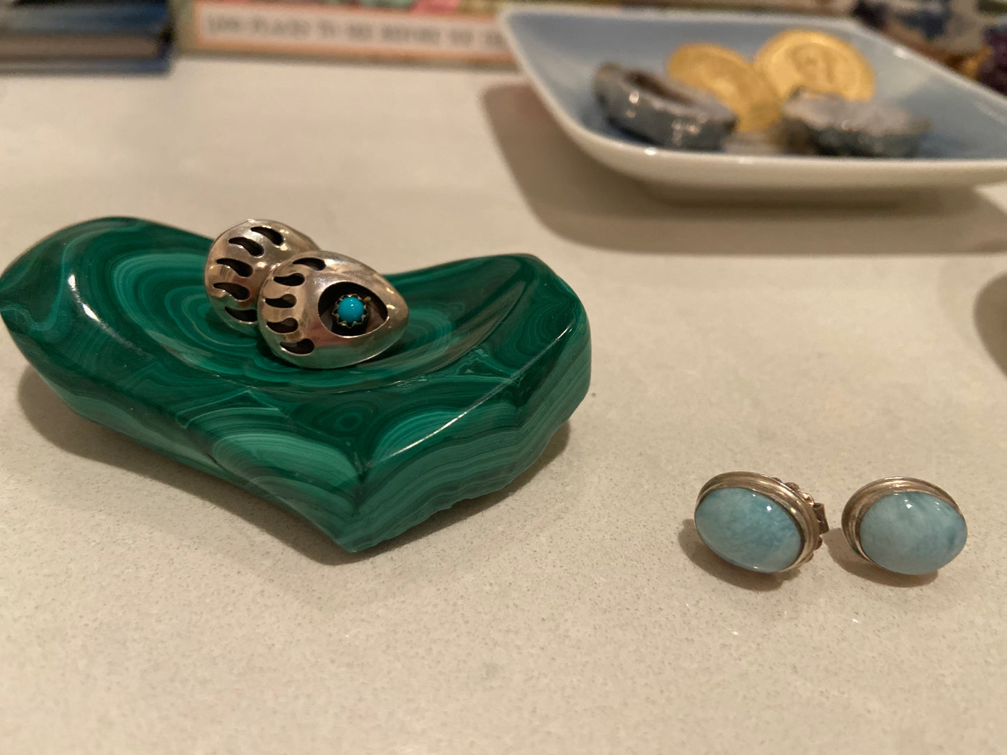 Sterling Silver & Turquoise Native American Bear Claw earrings