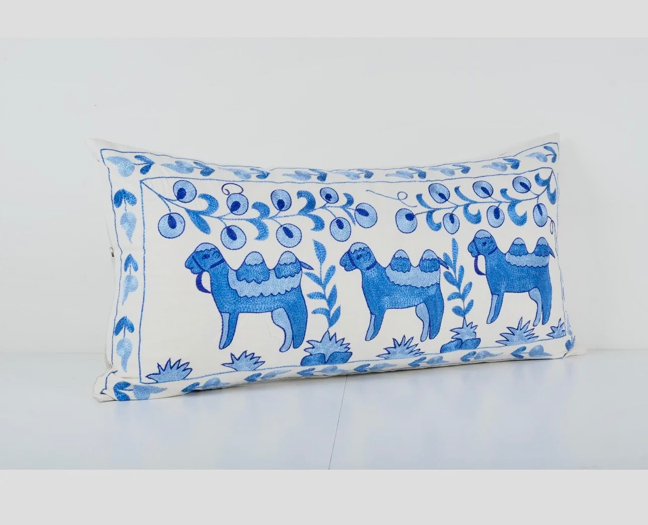 Turkish Camel Suzani embroidery pillow Cover 18"X 36"