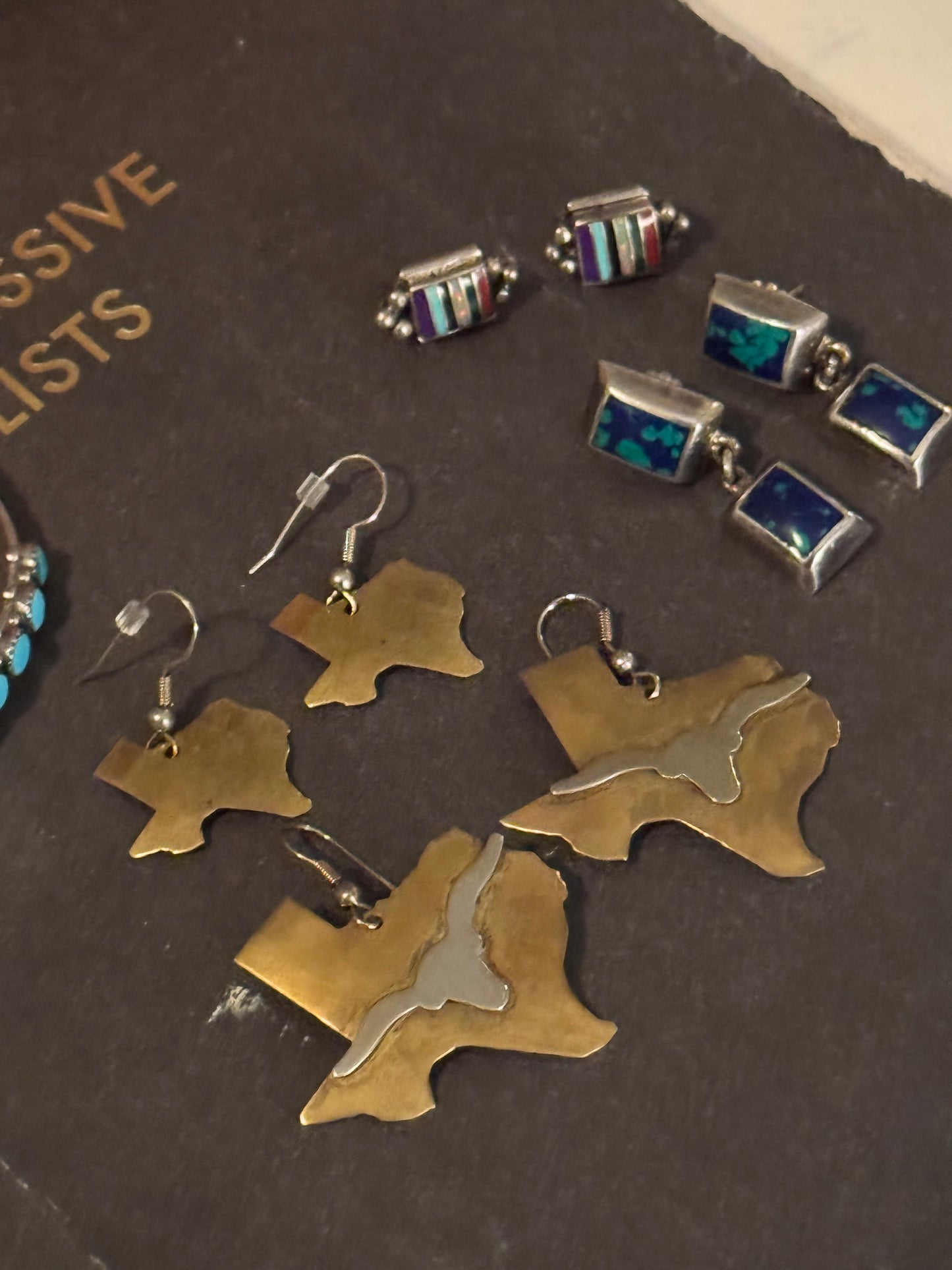 Vintage brass & silver University of Texas Longhorn earrings