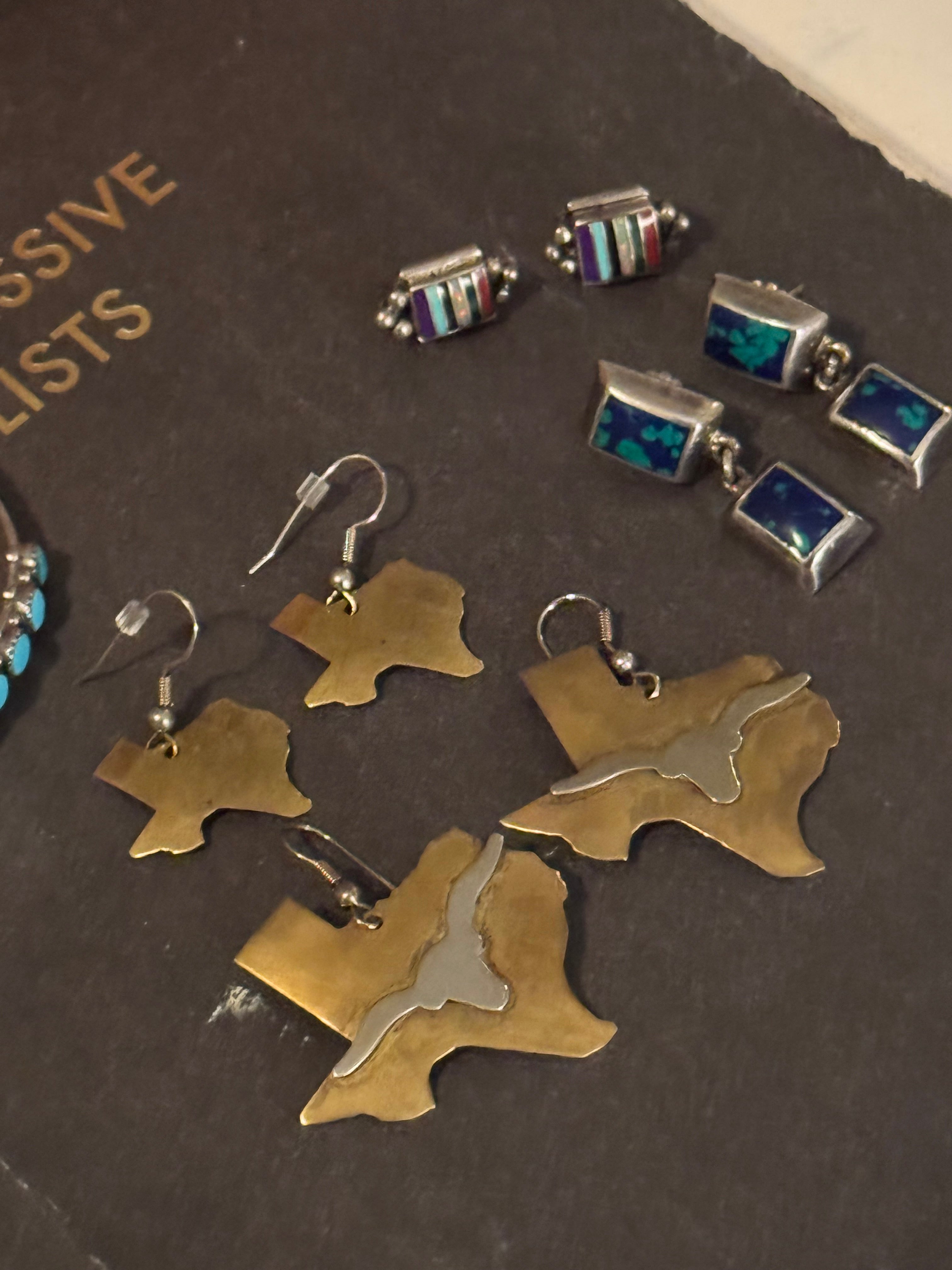 Vintage brass & silver University of Texas Longhorn earrings