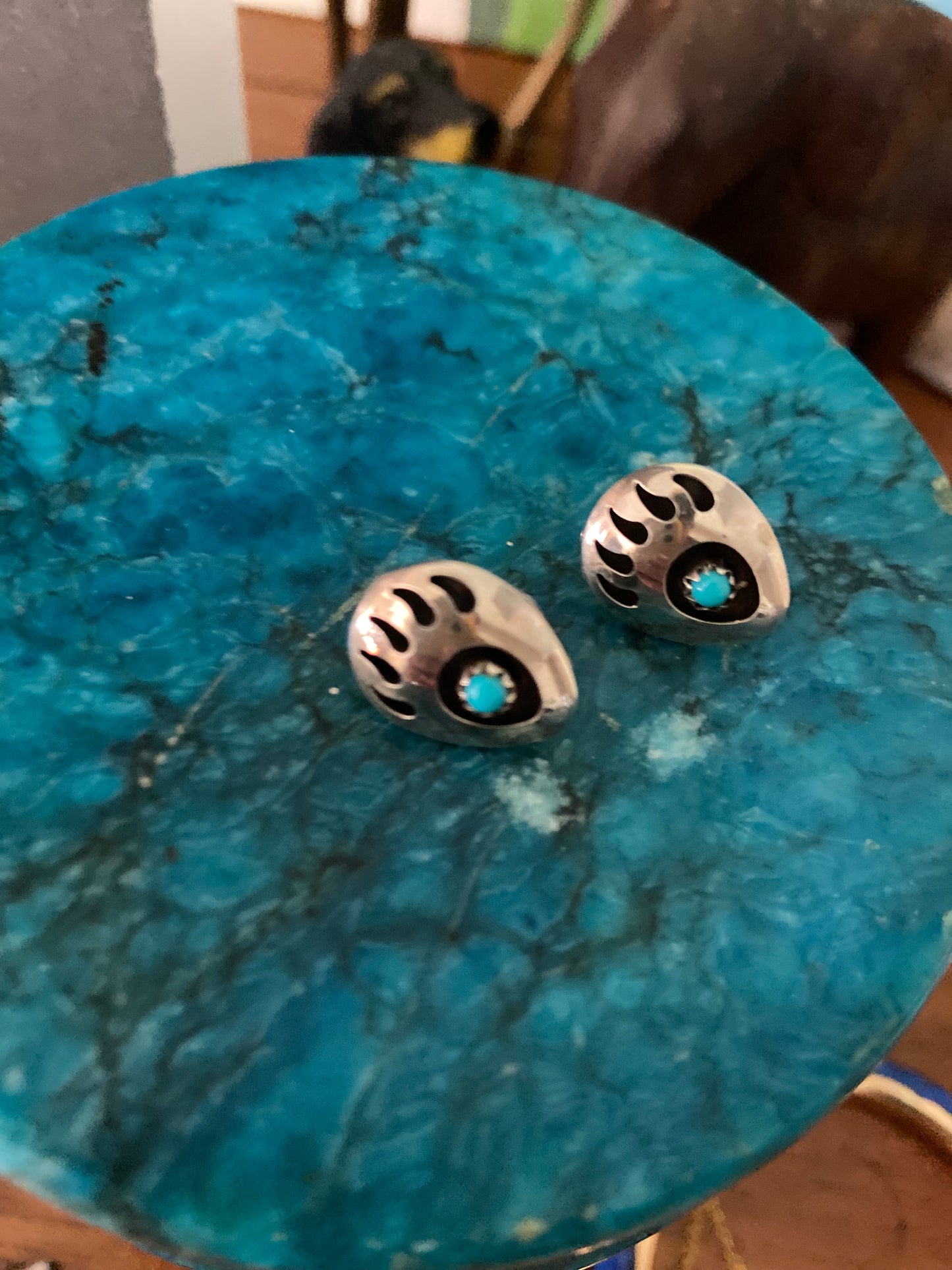 Sterling Silver & Turquoise Native American Bear Claw earrings