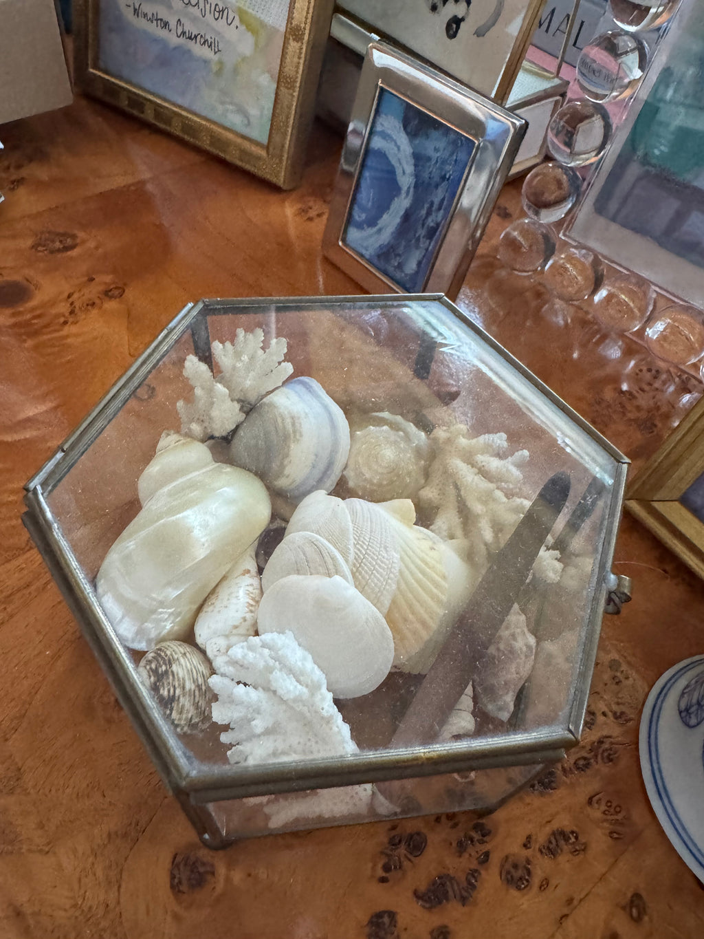Antique Glass & Brass Octagon Box