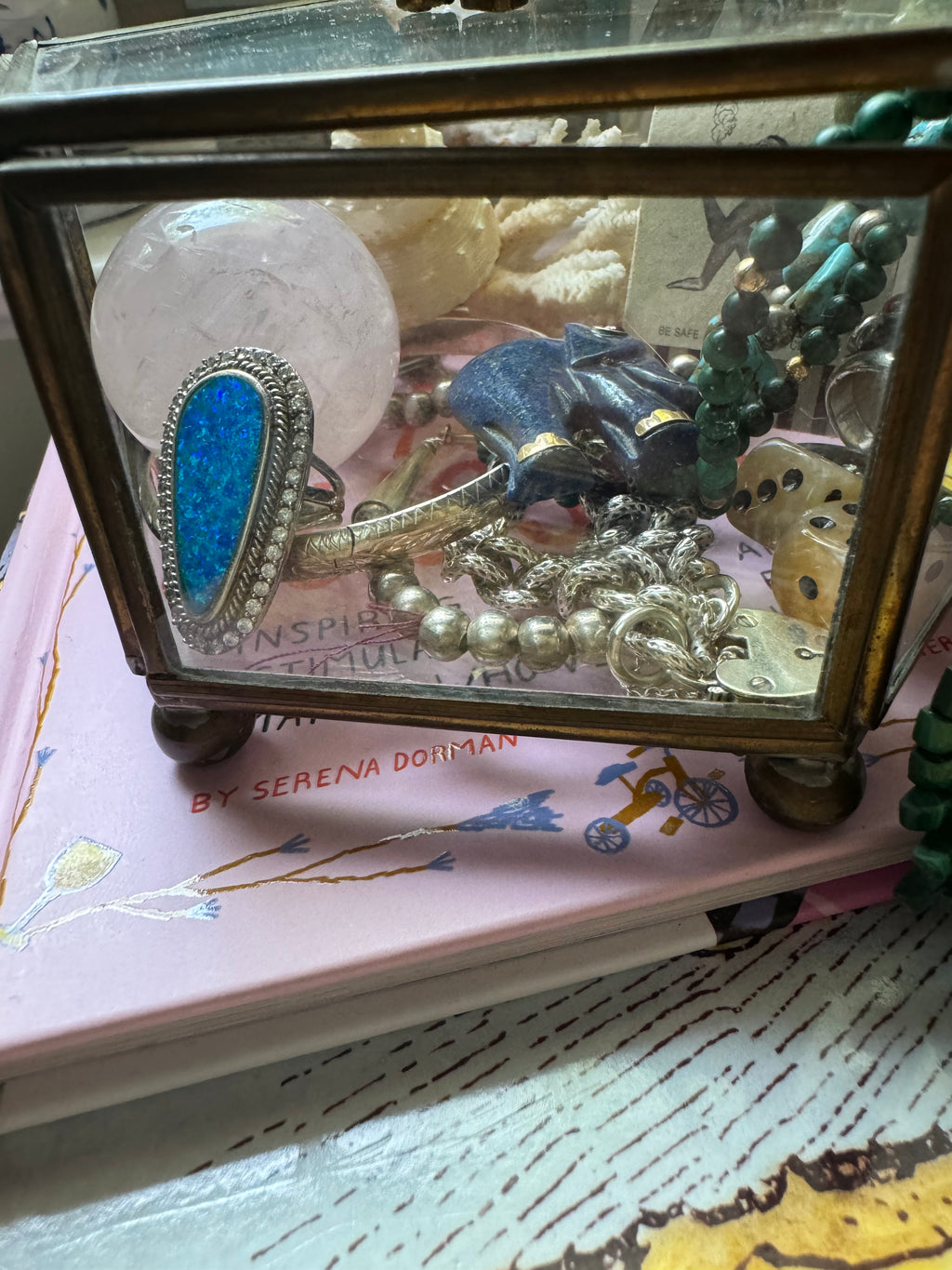 Antique Glass & Brass Octagon Box