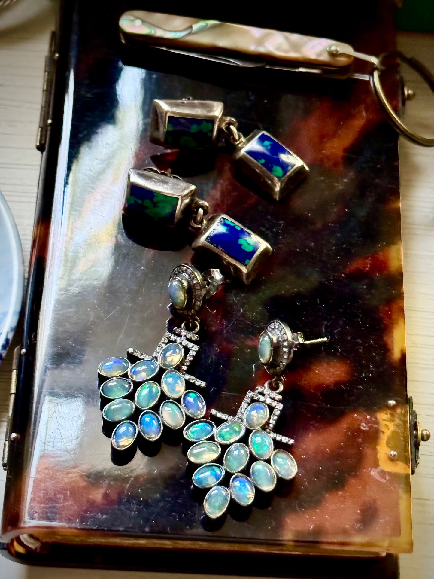 Opal & Pave diamond Dangling Earrings