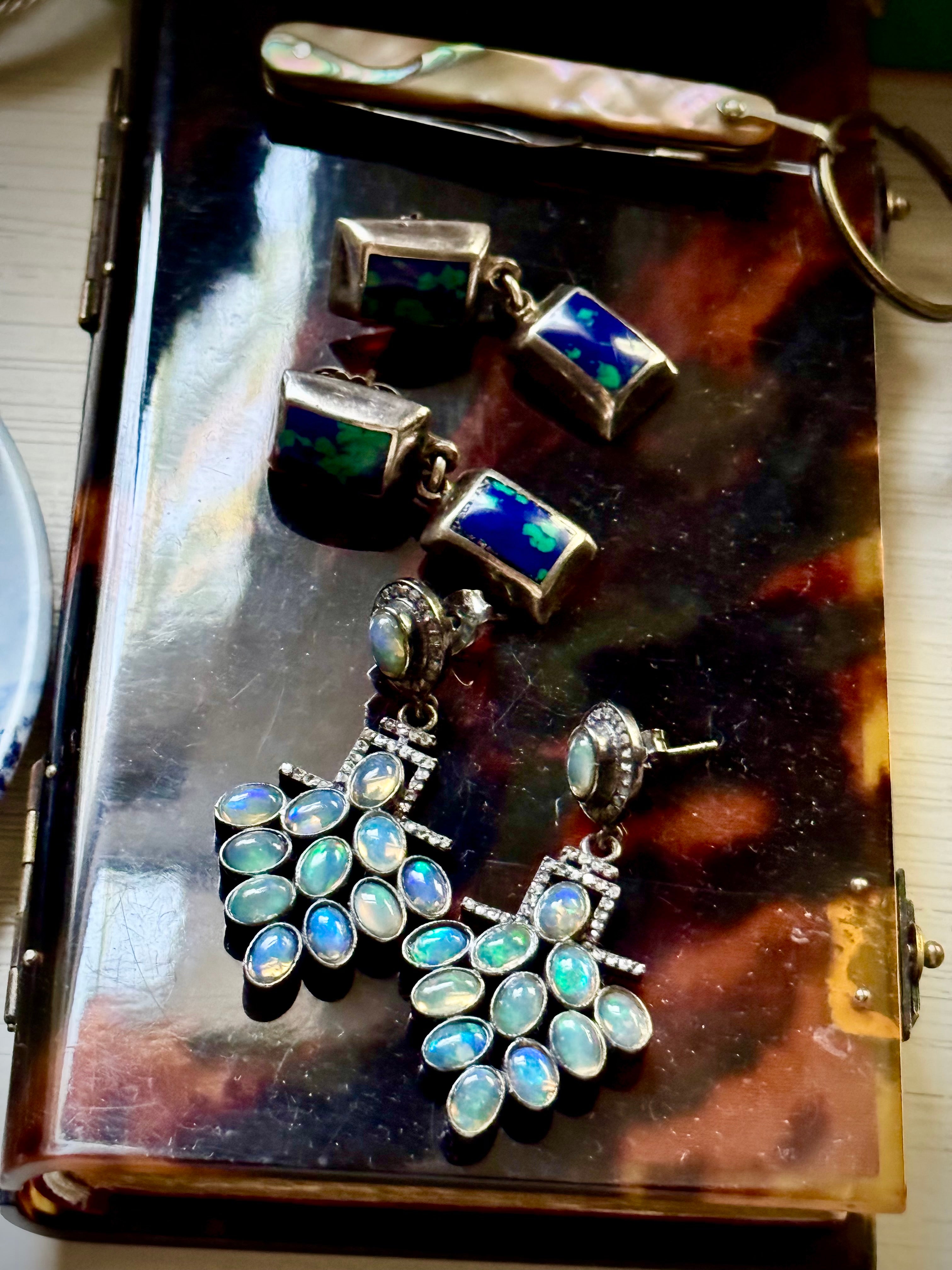 Opal & Pave diamond Dangling Earrings