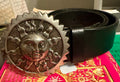 Black Vintage Belt with “Sun-burst,” medallion buckle