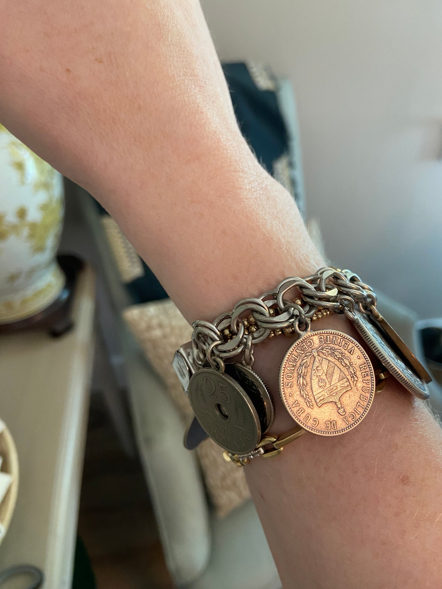 Art Nouveau Coin Charm bracelet